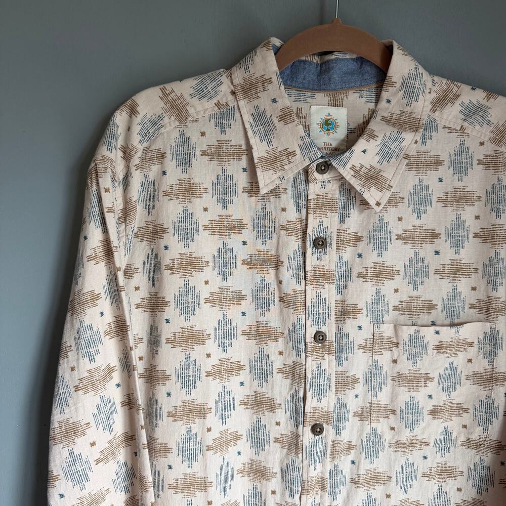 Vintage THE TERRITORY AHEAD Men's XL Cotton Linen Aztec Design Long Sleeve Shirt